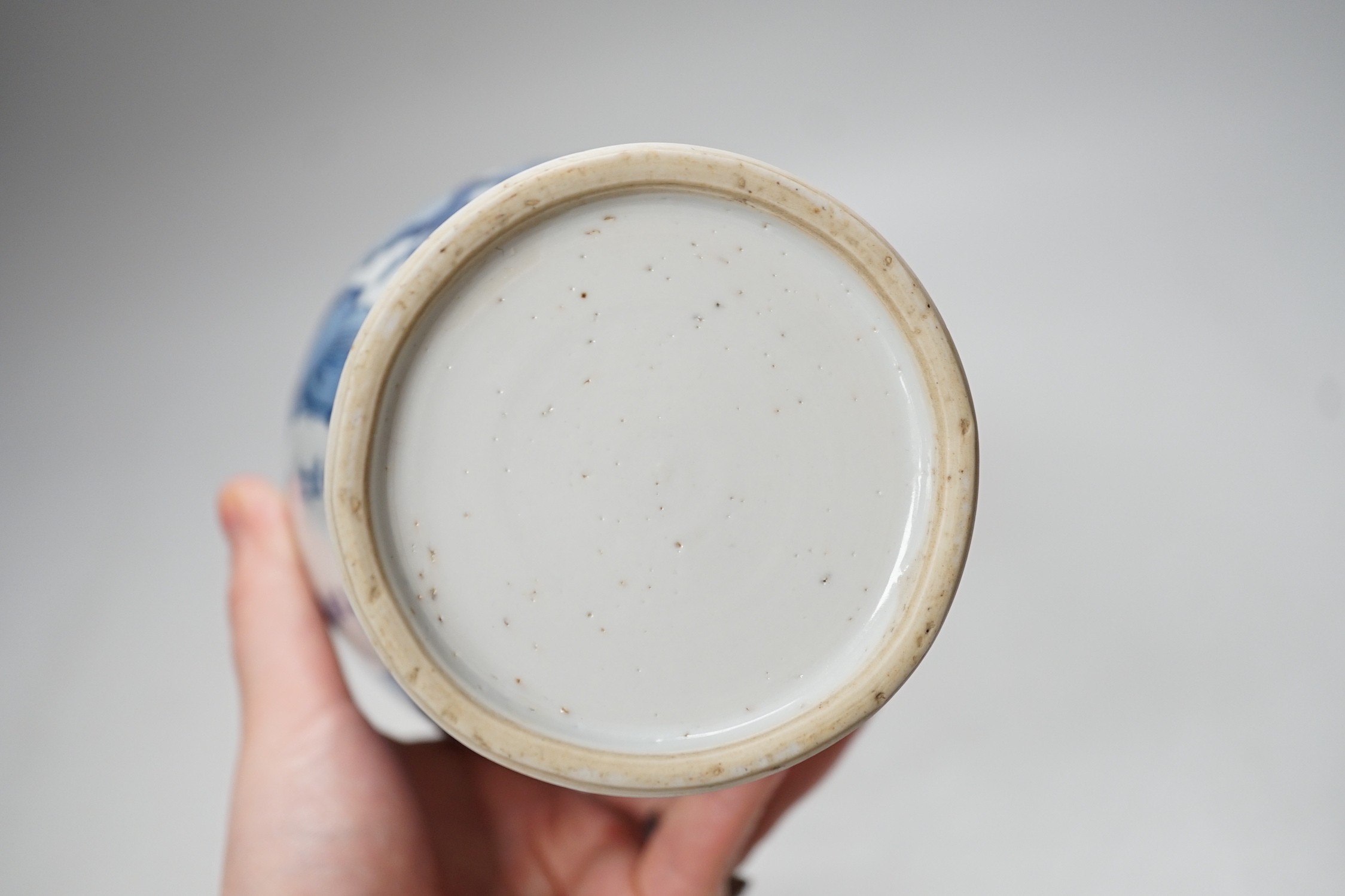 A Chinese blue and white inscribed baluster vase, 20cm tall